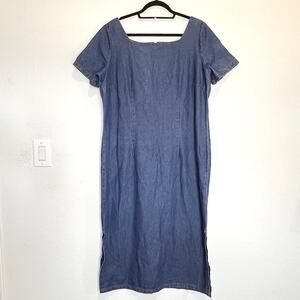 Access Denim Dress Plus Size 2X Blue Chambray Short Sleeve Cotton Casual Vintage